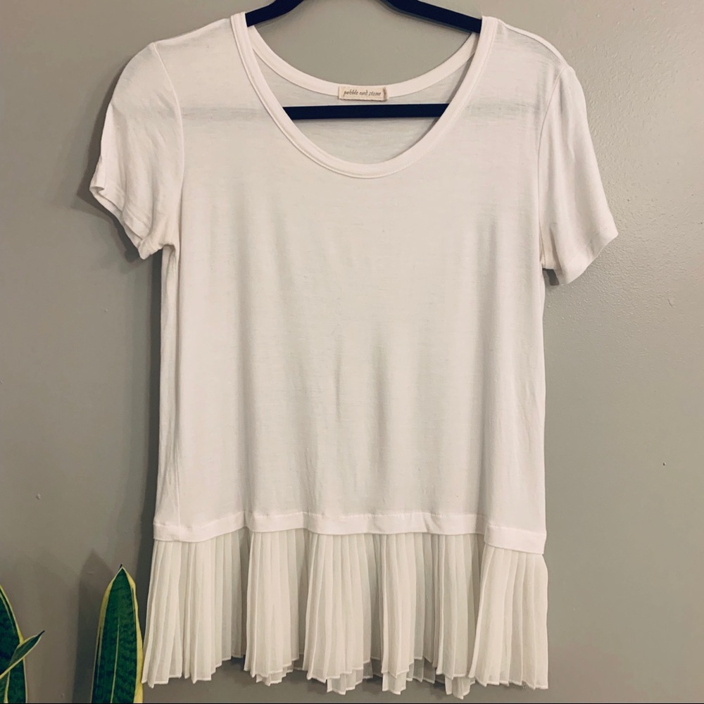 Or 2/$10. Soft white tee-pleated sheer hem, size S
